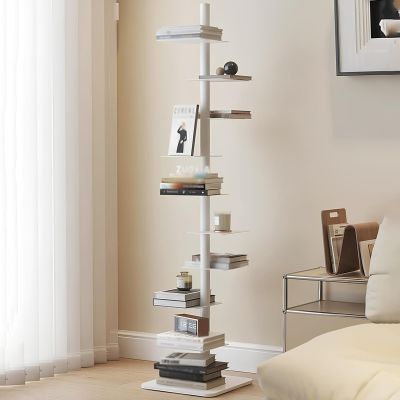 SHENJIA 9-Tier Metal Bookcase Spine Bookshelf, Vertical Narrow Ladder Book Shelf for Home, Simple Invisible Design, Space-Saving Tall Bookcase