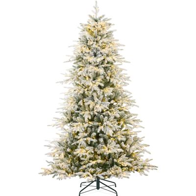 Best Choice Products Full Flocked Aspen Christmas Tree, 6ft Pre-lit Realistic Noble Fir w/ 450 Glowing LED Lights, 2-in-1 White & Multicolor