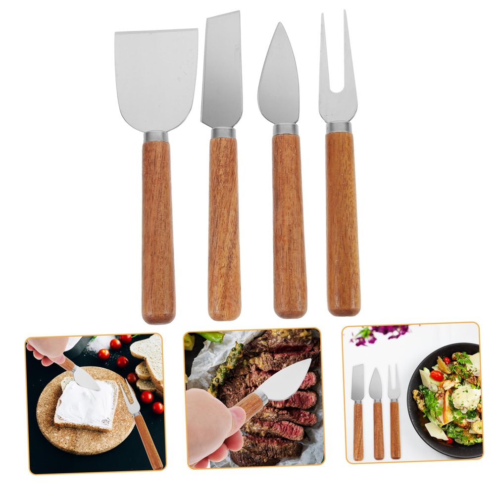 STOBAZA 4pcs Professional Cheese Knife Fork Cheese Spreaders Cutters Kitchen Supplies Straight Handle