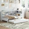 Harper & Bright Designs Twin Daybed with Trundle and Bookcase Headboard, Wooden Platform Bed Frame with Charging Station and Storage Shelves, USB Port and Outlet Plug (Twin Size,White) view 1