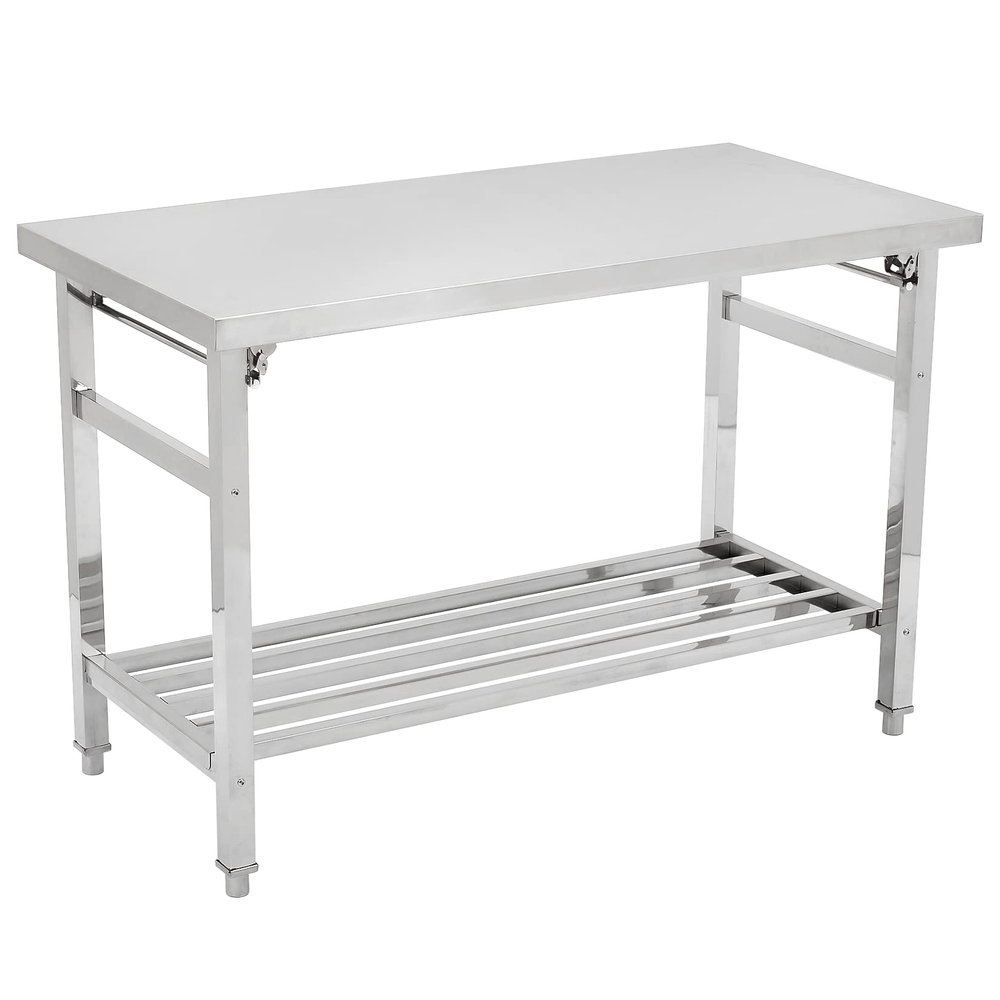 47 x 24 Inch Stainless Steel Prep Table, Commercial Worktables & Workstations with Adjustable Undershelf, Heavy Duty Folding Kitchen Island for Restaurant Kitchen Laundry