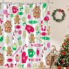 UPUMKSK Merry Christmas Shower Curtain Cute Cartoon Cookies House Cute Xmas Tree Pink Candy Xmas Winter Holiday Happy New Year Bath Curtain with Hooks view 2