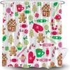 UPUMKSK Merry Christmas Shower Curtain Cute Cartoon Cookies House Cute Xmas Tree Pink Candy Xmas Winter Holiday Happy New Year Bath Curtain with Hooks view 3