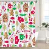 UPUMKSK Merry Christmas Shower Curtain Cute Cartoon Cookies House Cute Xmas Tree Pink Candy Xmas Winter Holiday Happy New Year Bath Curtain with Hooks view 4