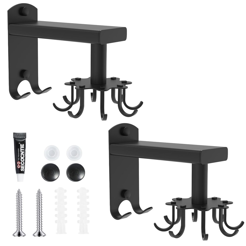 Kitchens Utensil Rack, Firm Rotating Utensils Hanging Rack, Versatile Utensil Holder Hooks Easy to Install Hanging Utensil Holder Hooks No Drill Self Adhesive Utensil Hanger for Home(Black)