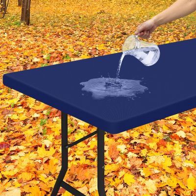 Smiry Rectangle Tablecloth, Elastic Fitted Flannel Backed Vinyl Tablecloths for 8ft Folding Tables, Waterproof Wipeable Table Covers for Indoor, Outdoor, Picnic and Camping (Navy, 36"x96")