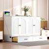 Full Size Murphy Chest Bed with Large Drawers and Rattan Decoration, Versatile Foldable Cube Cabinet Bed for Home Office Small Room (White, Full) view 3