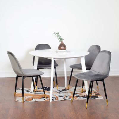 5-Piece Dining Set with White Round Dining Table and 4 Chairs, Ideal for Small Kitchens or Dining Spaces