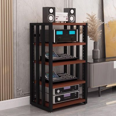 GUQASDV Shelf Organizer Rack, Locker Shelf Organizer, AV Media Stand, Rack Audio Tower Non-Slip for DVD Player and TV Accessories 55 * 50 * 96cm 2 Colors(Brown+Black)