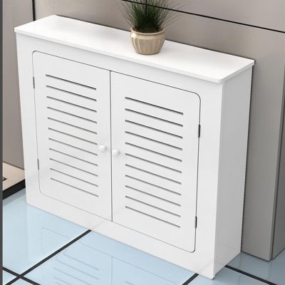 Snaweo White Radiator Cover, Heating Cabinet with Double Doors and Storage Shelves, Radiator Cover Cabinet Shelf, PVC Radiator Shelve, Hide Cluttered Pipes, Room Furniture(L90xH90xW15cm)