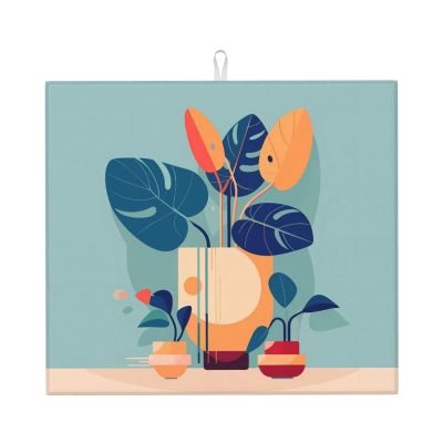 Blue Orange Turtleback Bamboo Printed Dish Drying Mat, Drain Mat, 16 x 18, Hangable for Kitchen Dish, Drain Rack, Coffee Bar