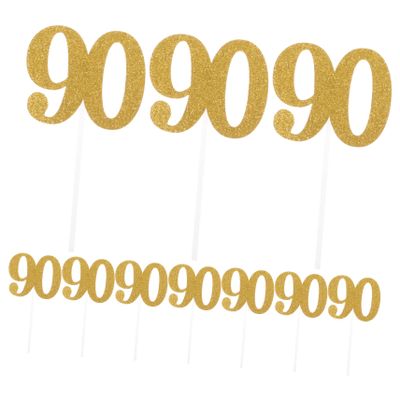 VILLFUL Number 90 Cake Decorative Picks Gold 10pcs Cupcake Topper Set Birthday Party Decorations