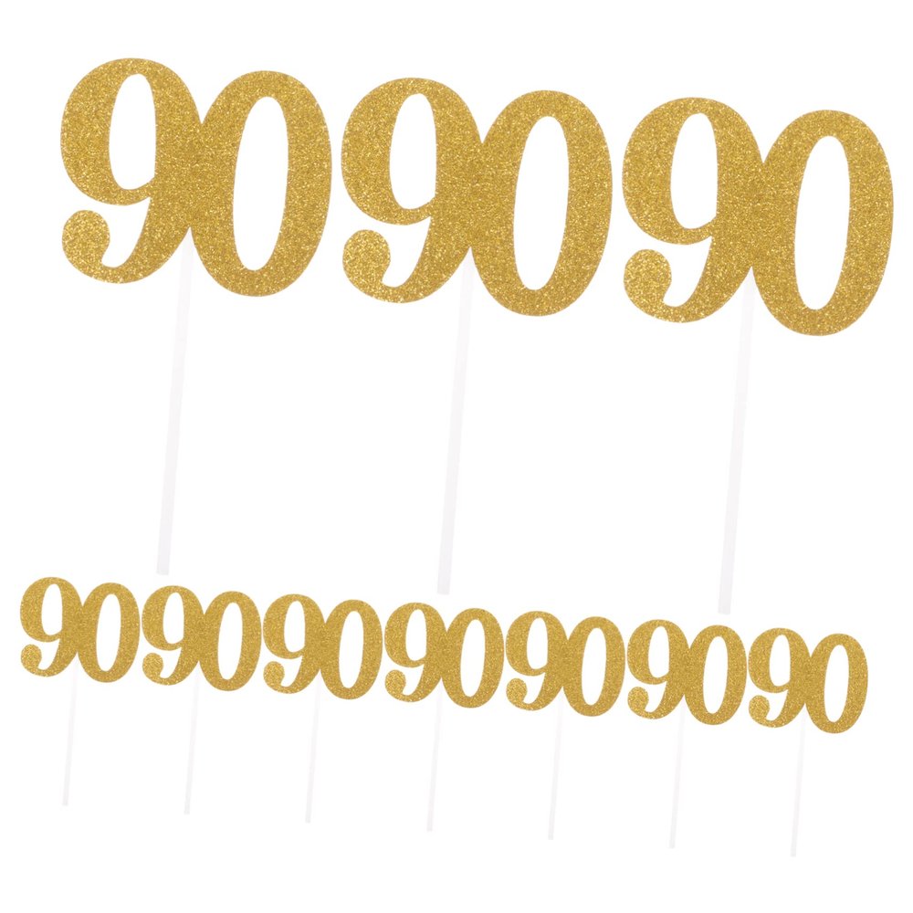 VILLFUL Number 90 Cake Decorative Picks Gold 10pcs Cupcake Topper Set Birthday Party Decorations