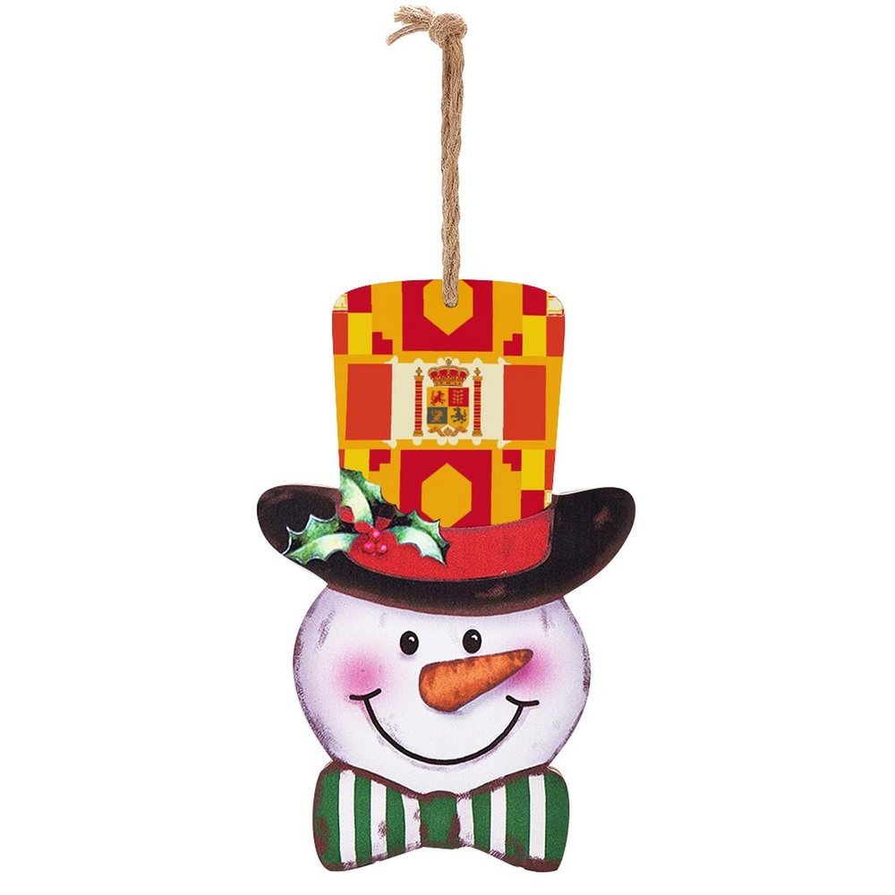Christmas Snowman Wooden Sign, 13.8x8.7 Inch Spanish Flag Pattern Printed Wooden Plaque with Rope 8.1 Inch, Christmas Party Decoration, Ideal Christmas Gift for Family And Friends