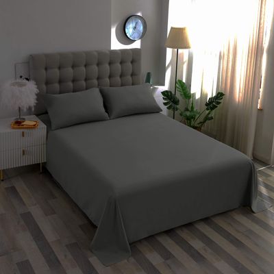 400 Thread Count 100% Egyptian Cotton Flat Sheet Super Soft Top Sheet Sold Separately Breathable, Cool & Crisp Cotton Flat Sheet Only Short Queen Size, Dark Grey
