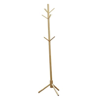 DECHOUS Wooden Coat Rack Tree Stand 6 Hooks Freestanding Natural Wood Clothes Hanger for Coats Hats and Bags Easy Assembly for Home and Office