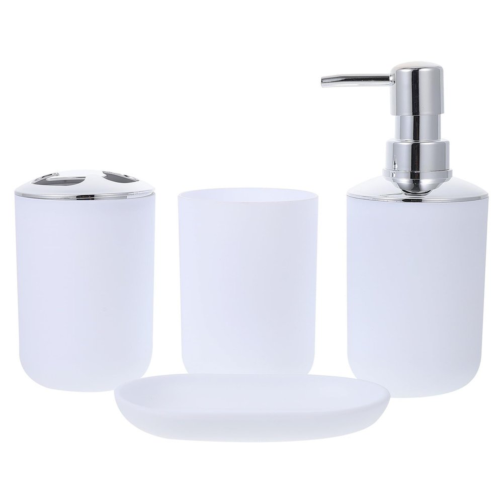 Plastic Bathroom Accessory Set, Lotion Bottle, Cup and Soap Tray