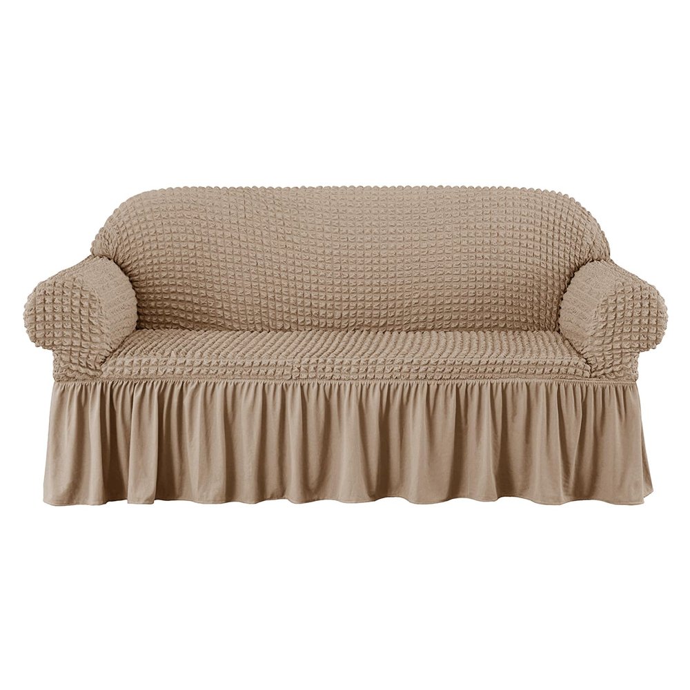 CACXKEP Sofa Slipcover Washable Stretch Universal 3 Cushion Couch Covers for Sofa 1 Piece Furniture Covers for Sofa and Loveseat with Skirt,Oatmeal,2 Seater