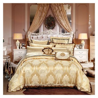 Luxury Jacquard Cotton Stain Gold Bedding Set 4Pcs King Queen Size Duvet Quilt Cover Set Bedspread Set Pillowcases,Bed