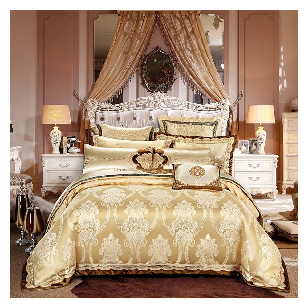 Luxury Jacquard Cotton Stain Gold Bedding Set 4Pcs King Queen Size Duvet Quilt Cover Set Bedspread Set Pillowcases,Bed