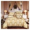 Luxury Jacquard Cotton Stain Gold Bedding Set 4Pcs King Queen Size Duvet Quilt Cover Set Bedspread Set Pillowcases,Bed view 1