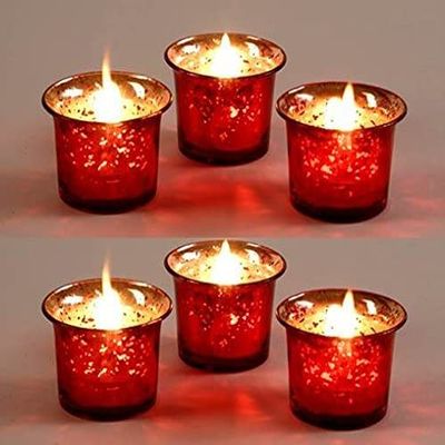 Hosley Set of 6 Metallic Antique Red Glass Tealight Candle Holders  Vintage Votive Holders for Weddings, Home Dcor, Parties, Reiki, Spa, and Garden Lighting Elegant Centerpiece & Gift