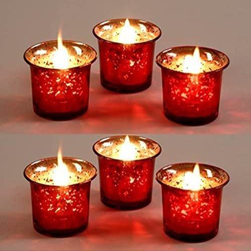 Hosley Set of 6 Metallic Antique Red Glass Tealight Candle Holders  Vintage Votive Holders for Weddings, Home Dcor, Parties, Reiki, Spa, and Garden Lighting Elegant Centerpiece & Gift