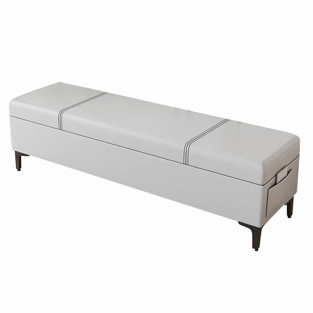 Storage Ottoman Bench Leather Upholstered Bedroom Bench with Large Storage Space Entryway Shoe Bench with Seat Cushion and Metal Legs for Living Room, Hallway