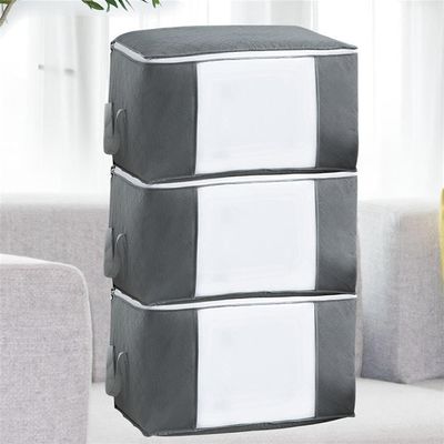 VGHDXXNNHA Clothes Storage BagBedding Storage 3pcs Large Storage Bags Clothes with Zips, Storage Bag Breathable Fabric Storage Bags with Clear Windows(A Grey)