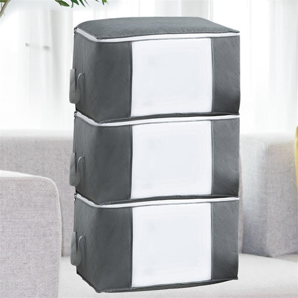 VGHDXXNNHA Clothes Storage BagBedding Storage 3pcs Large Storage Bags Clothes with Zips, Storage Bag Breathable Fabric Storage Bags with Clear Windows(A Grey)