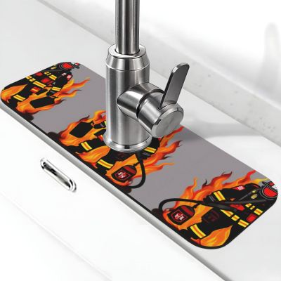 Firefighter Fireman Print Kitchen Sink Splash Guard,Absorbent Drying Mat,Sink Mat,For Kitchen Faucets,Countertops
