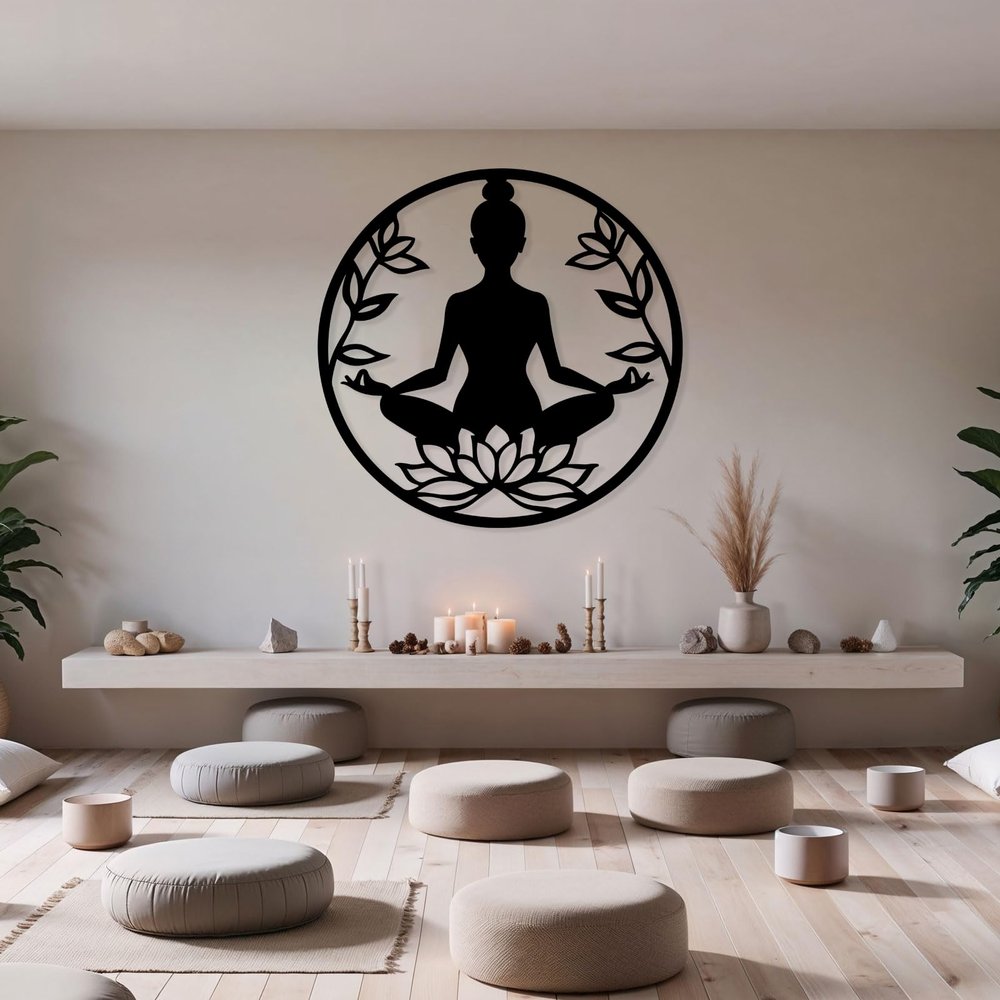 Metal Zen Wall Decor, Buddha Wall Decor, Lotus Wall Art, Buddhist Wall Hanging, Wall Decorations for Living Room, Bedroom, Yoga Studio
