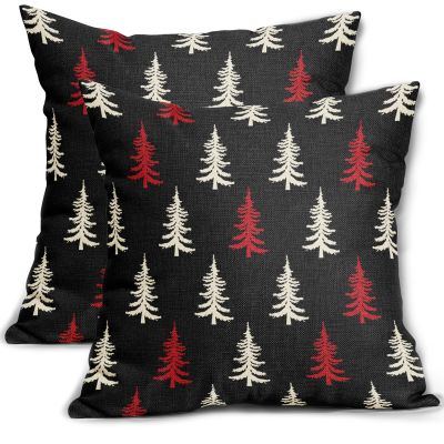 Christmas Pillow Covers 22x22 Set of 2 Black Red Cream Xmas Tree Rustic Style Winter Decorative Outdoor Pillowcases Farmhouse Vintage Holiday Decorations Throw Cushion Case Decor for Couch Sofa Bed