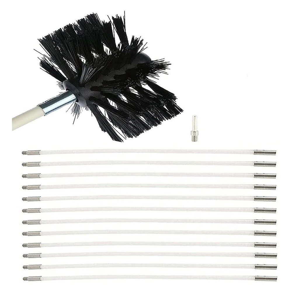 chimney sweep kit 12pcs Chimney Cleaning Brush Kit, Flexible Duct Vent Cleaning Set Nylon Chimney Sweeping Brush Kit Include 12 Rods & 1 Brush Head For Drill Fireplace Sewage Pipe Wood Burner Stove(12