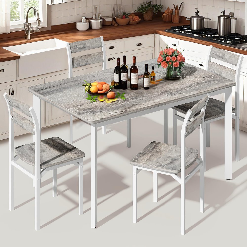 DKLGG Dining Room Table Set for 4 Farmhouse 5 Piece Dining Table Set, Small Kitchen Table Set for 4 for Kitchen and Dining, Apartment (Grey)
