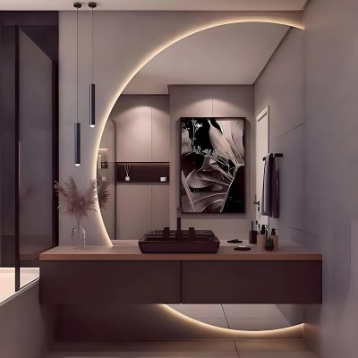 InnoMirroK Modern Half Moon Intelligent Bathroom Mirror, 3-Color Dimmable Backlit Full-Length Mirror, Semicircle Anti-Fog Vanity Mirror, for Living Room, Home Decoration(Right Cut,110 * 70cm)