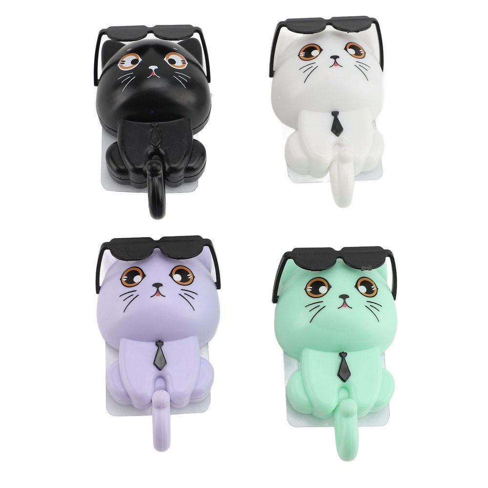 Aramox Cat Hooks, Cartoon Cat Wall Hook with Sunglasses, Self Adhesive Cat Key Holder. Organize Keys, Bags, Hats, Jackets. Cat Hooks for Bedroom, Bathroom, Entryways