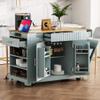 Fluted Kitchen Island with Trash Can Storage Cabinet, Power Outlet, Internal Storage Rack, Rolling Kitchen Cart on 5 Wheels with 3 Drawer, 3 Open Side Racks for 10 Gallon Garbage Bin (Grey/10 Gallon) view 1