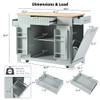 Fluted Kitchen Island with Trash Can Storage Cabinet, Power Outlet, Internal Storage Rack, Rolling Kitchen Cart on 5 Wheels with 3 Drawer, 3 Open Side Racks for 10 Gallon Garbage Bin (Grey/10 Gallon) view 2