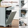 Fluted Kitchen Island with Trash Can Storage Cabinet, Power Outlet, Internal Storage Rack, Rolling Kitchen Cart on 5 Wheels with 3 Drawer, 3 Open Side Racks for 10 Gallon Garbage Bin (Grey/10 Gallon) view 3