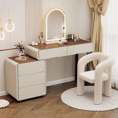 Dressing Table With Mirror And Stool,with Adjustable Brightness Mirror, Girls Women Vanity Desk For Bedroom Dressing Room,Modern Makeup Table With Slide Mirror, Vanity Table Set(Walnut,31in/100cm)