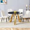 UELKS Round Dining Table Set for 4, 42'' Sintered Stone Round Table Top and Gold Stainless Steel Legs with 4 PU Chairs,for Kitchen Dining Room view 2