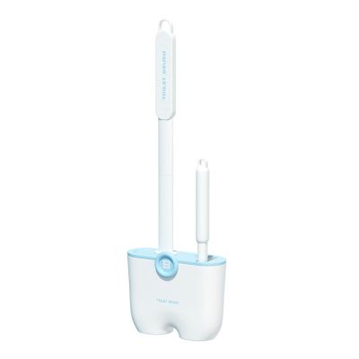 Toilet Brush & Holder Set, Light Gray & Dark Gray, Silicone Bristle with Cleaning Brush for Deep Cleaning, Modern Design Bathroom Accessories