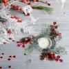 2 Pcs Christmas Candle Rings Wreath, Artificial Red Berries Snowy Pine Needles Garland Candle Rings Wreaths Candle Rings for Christmas Wedding Home Table (A) view 2