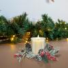 2 Pcs Christmas Candle Rings Wreath, Artificial Red Berries Snowy Pine Needles Garland Candle Rings Wreaths Candle Rings for Christmas Wedding Home Table (A) view 3