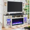 ACCOHOHO Farmhouse Fireplace TV Stand for 80 Inch TV, Entertainment Center w/ 36'' Electric Fireplace & LED Lights, Mordern Media Console with Storage Drawers & Cabinets for Living Room, White view 2