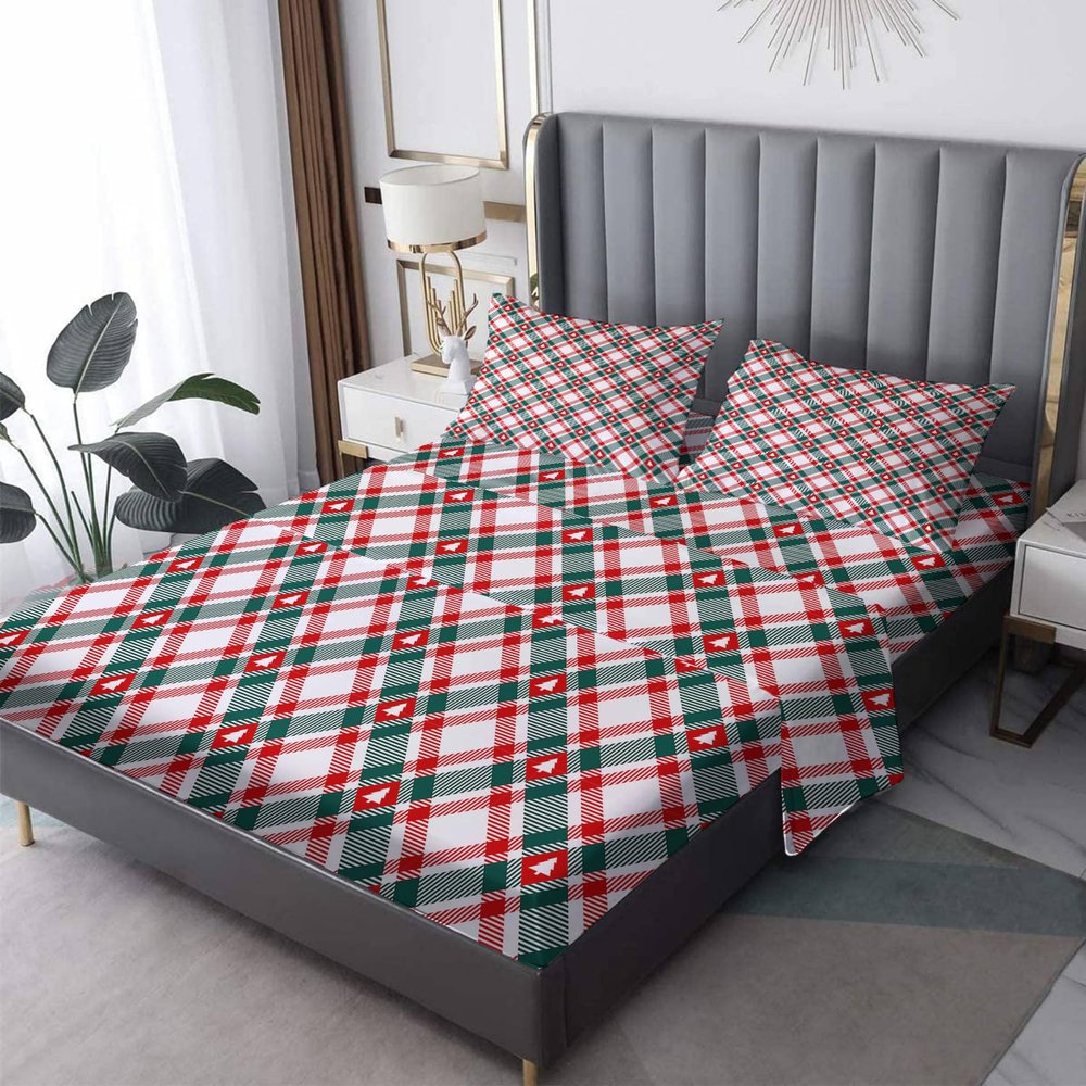 zcsm Christmas Sheets California King Sheet Sets - Red and Green Buffalo Plaid Bed Sheets, Soft Microfiber & Deep Pocket & Wrinkle Free Bedding Sheets & Pillowcases, for Kids Boys Girls