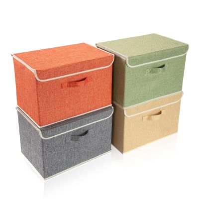 DOMEraax Storage Bins with Lid, Foldable Clothing Storage Box case with Handle for Books, Closet, Bedroom, Home, 4 Color Set A, 15L x 10W x 10H inch