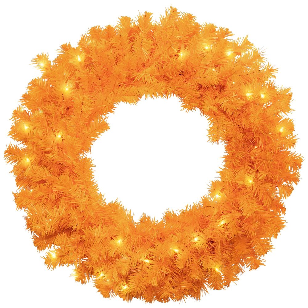 Northlight Pre-Lit Artificial Pine Christmas Wreath - 24" - Orange - Clear Lights