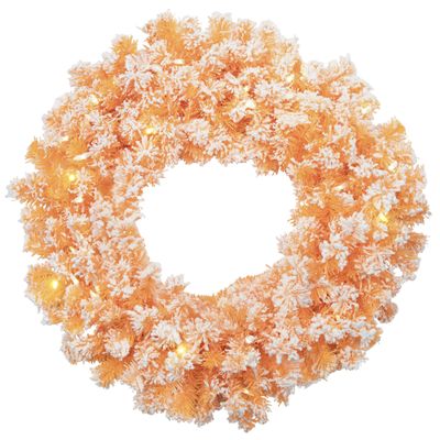 Northlight Pre-Lit Flocked Pine Artificial Christmas Wreath - 24" - Orange - Clear Lights
